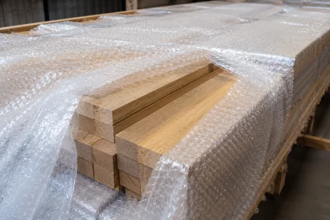 Einsatz der Produktionslinie für Luftpolsterfolie in der Holzverpackung