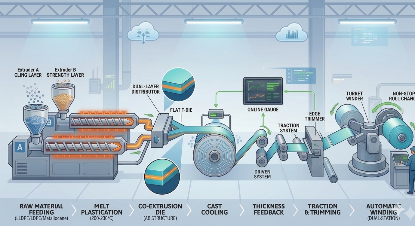 Comment maximiser l’efficacité de la production de film étirable à 2 couches : guide technique