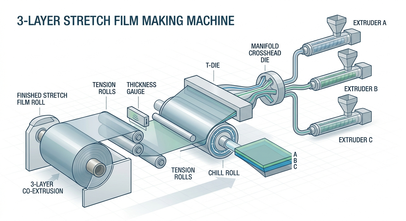 Equipamento de coextrusão multicamada da Extrusora de filme stretch