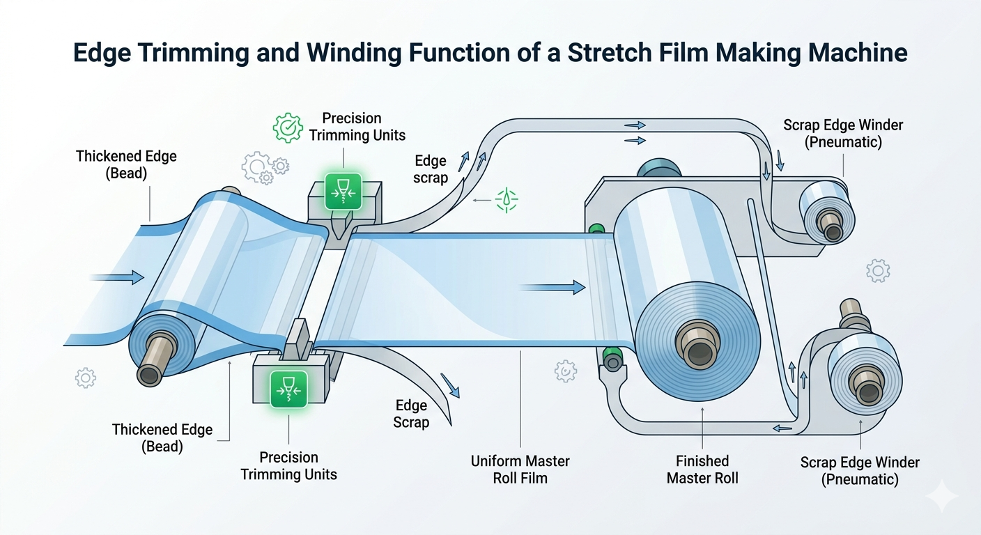 Função de Corte de Bordas e Rebobinamento da Extrusora de Filme Stretch