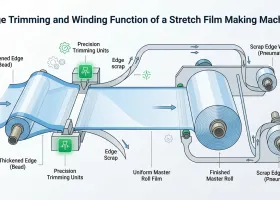 Função de Corte de Bordas e Rebobinamento da Extrusora de Filme Stretch