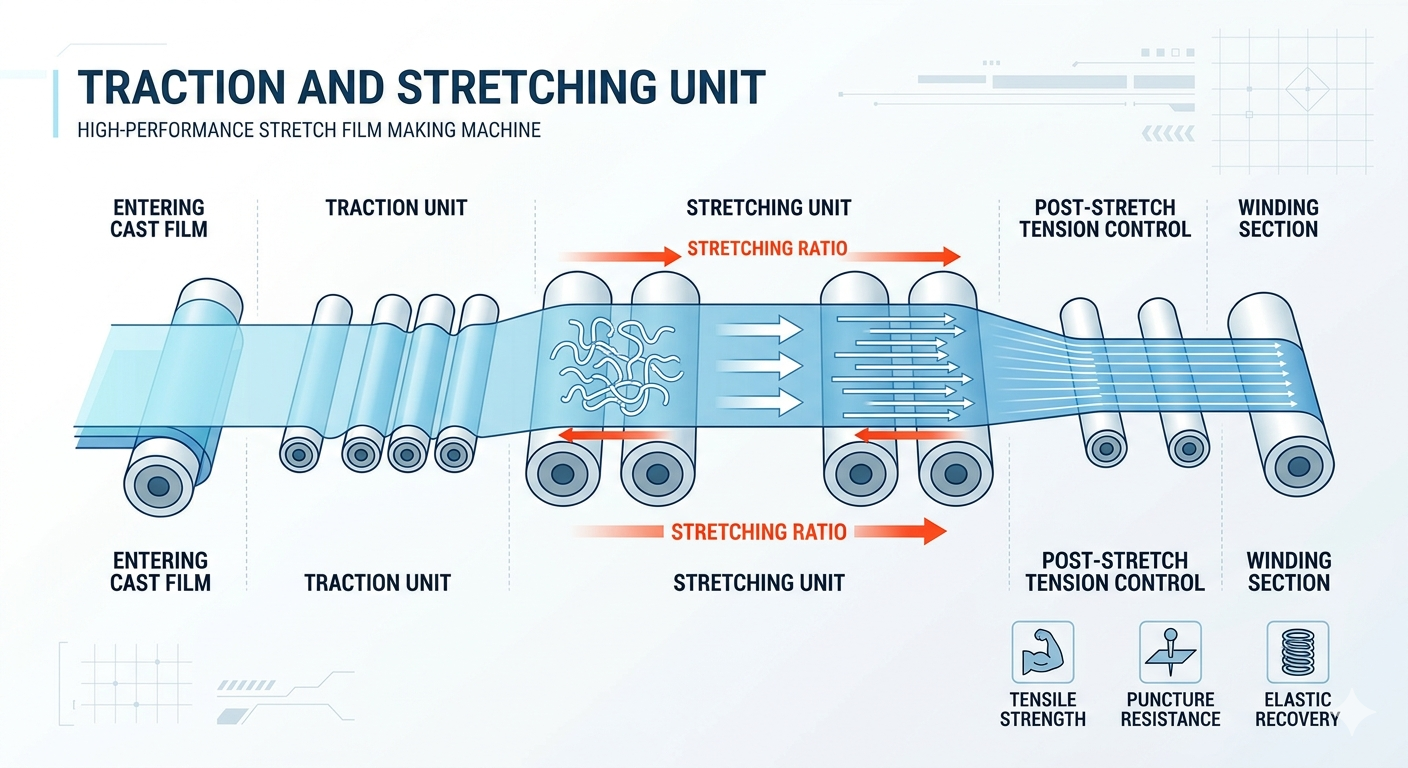 Função de Tração e Estiramento da Extrusora de Filme Stretch