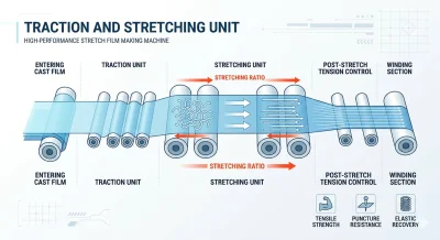 Tractie- en Rekfunctie van de Extrusielijn voor Stretchfolie