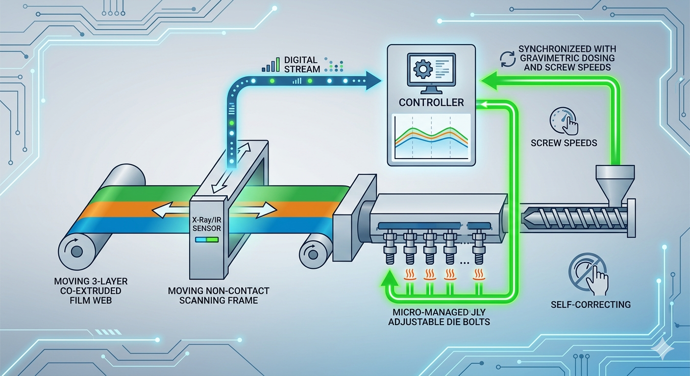 Sistema de Medição de Espessura Online para Extrusora de Filme Stretch de 3 Camadas
