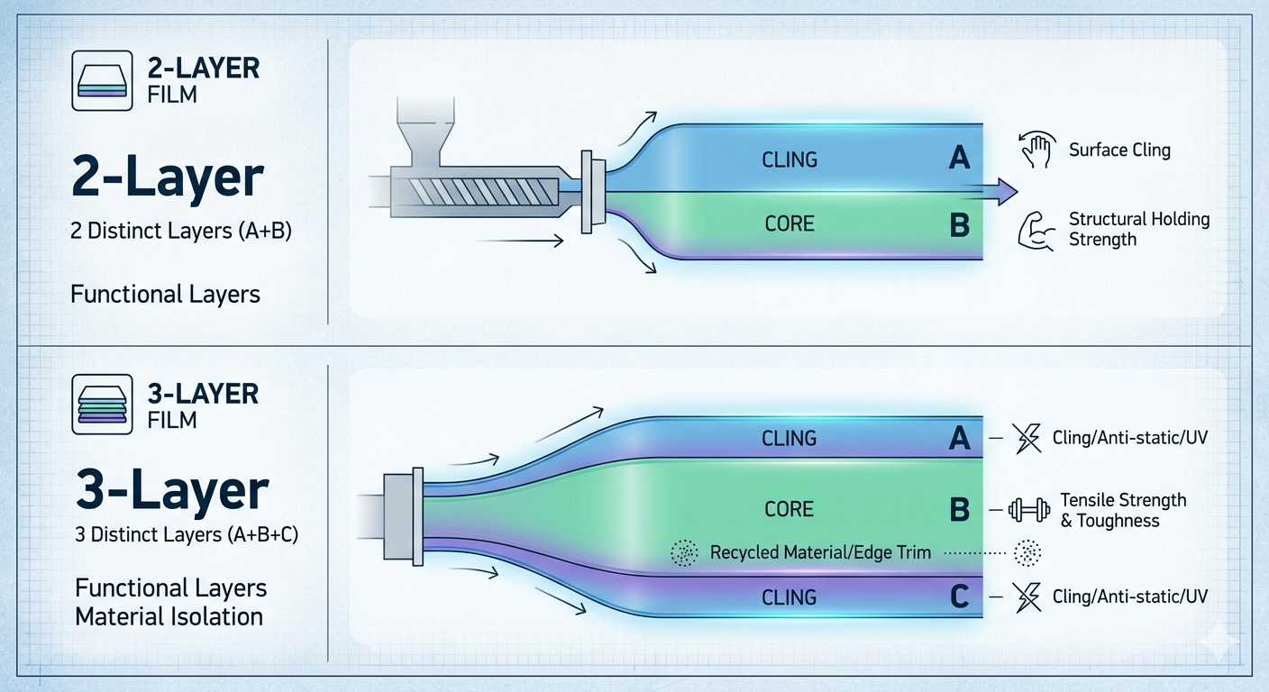 Différences structurelles du film produit par l'Extrudeuse de film étirable à 2 et 3 couches