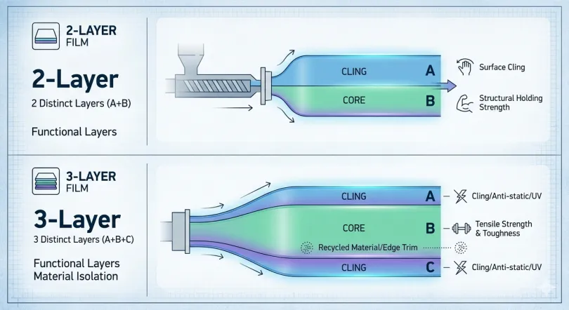 Structural Differences of Film Produced by 2-Layer and 3-Layer Stretch Film Making Machine