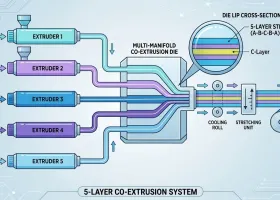 Sistema de coextrusión multicapa para Extrusora de película estirable de 5 capas