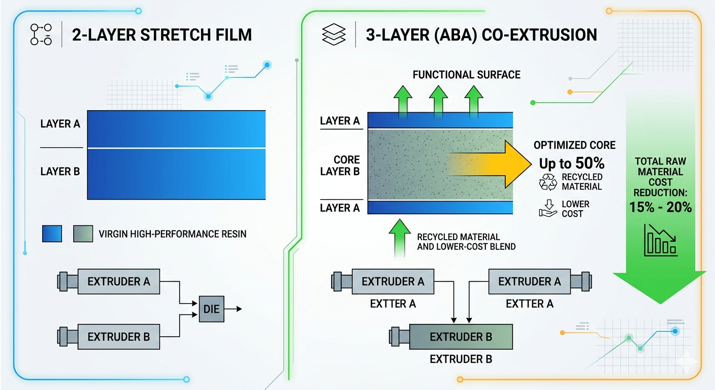 Diferença de Custo de Matéria-Prima na Extrusora de Filme Stretch: 2 Camadas vs. 3 Camadas