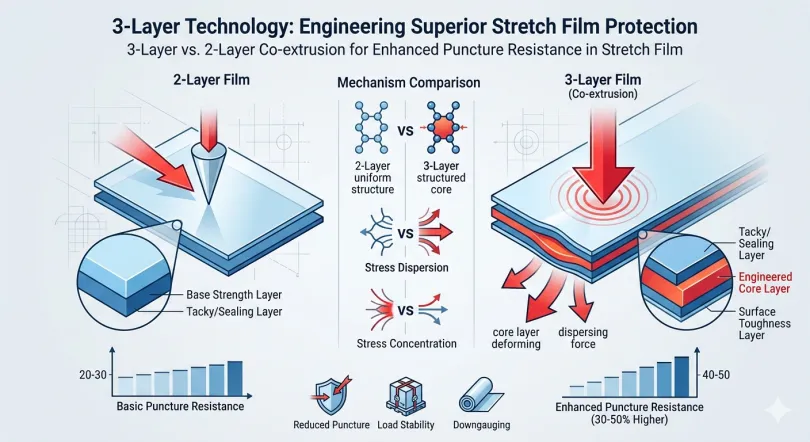 Difference in Puncture Resistance Between 2-Layer and 3-Layer Film Produced by Stretch Film Making Machine
