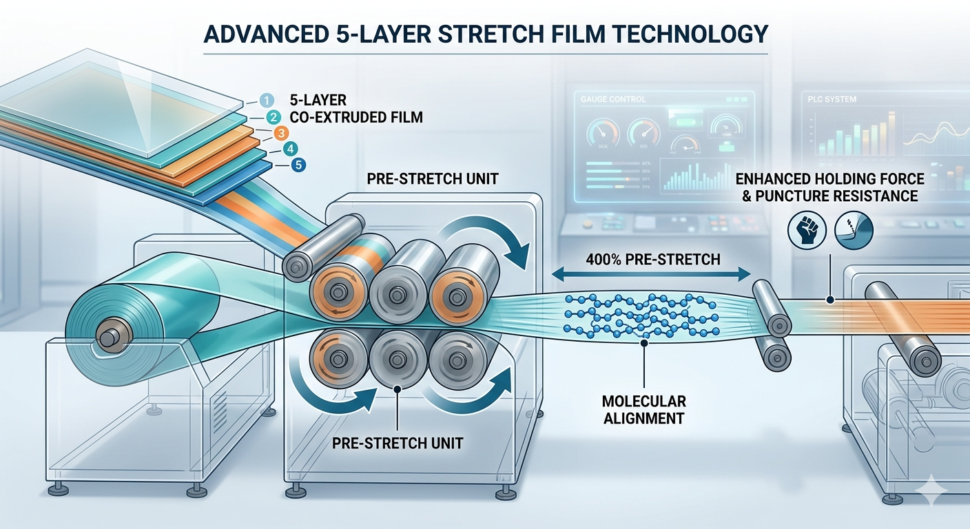 Pre-stretch Function of 5-Layer Stretch Film Making Machine