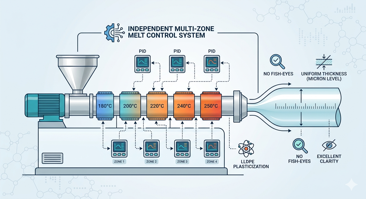 Independent Multi-Zone Melting Control System of 5-Layer Stretch Film Making Machine