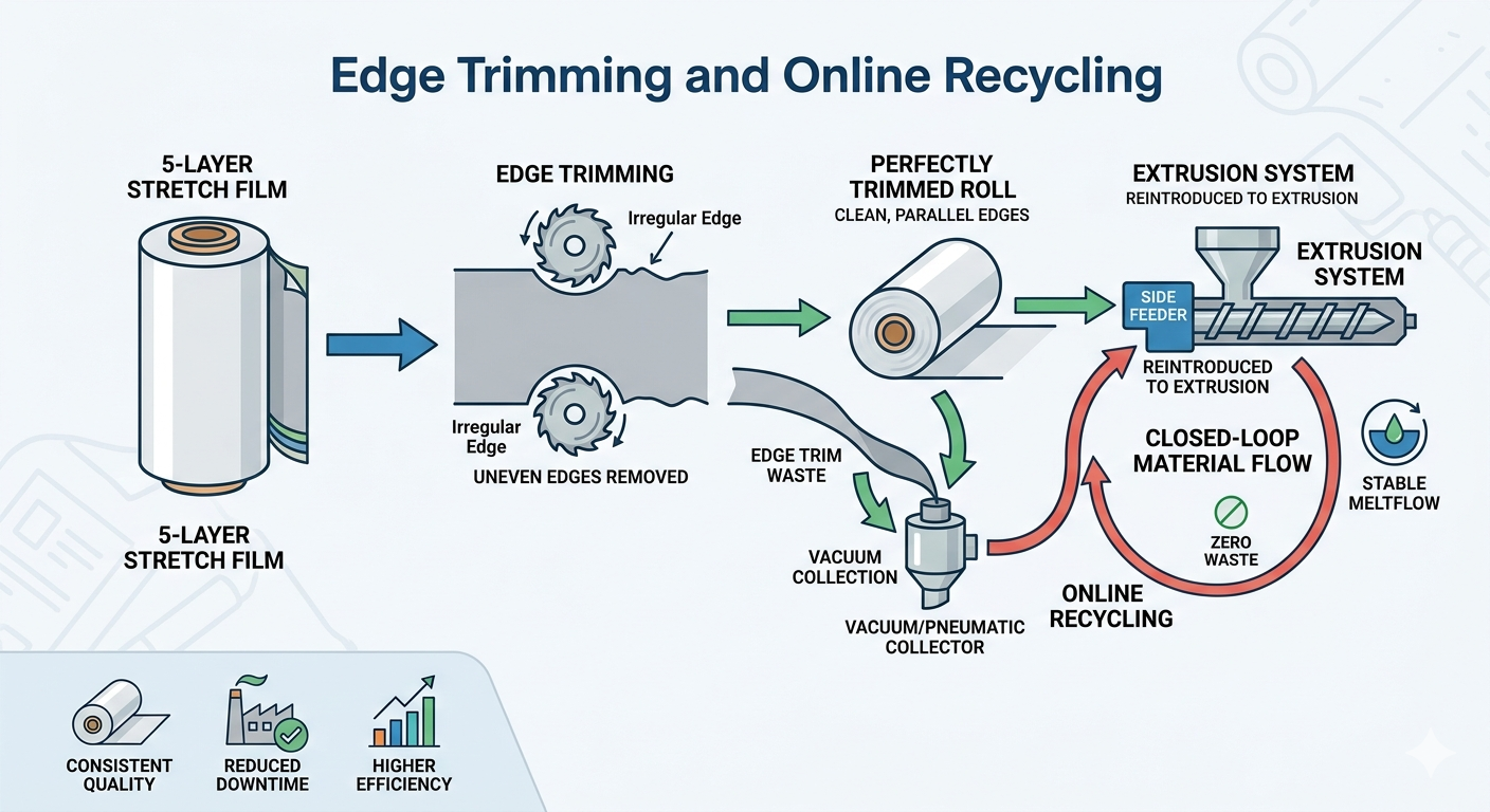 Edge Trimming and Online Recycling Functions of 5-Layer Stretch Film Making Machine