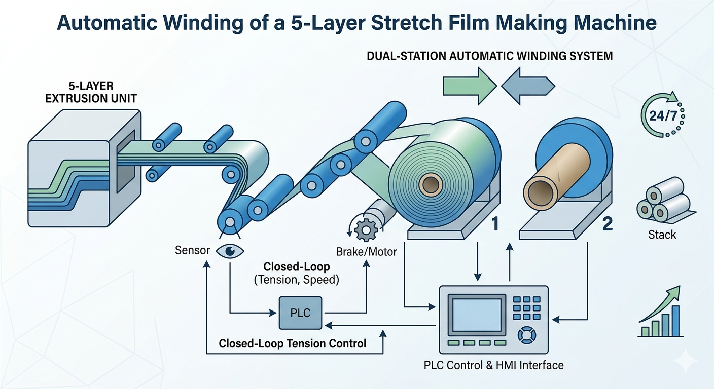 Automatic Winding of 5-Layer Stretch Film Making Machine