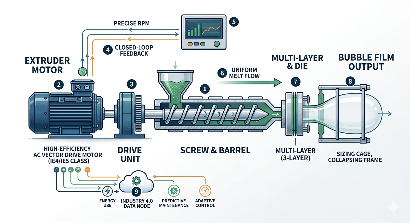 Technical Function of the Extruder Motor in Bubble Film Making Machine